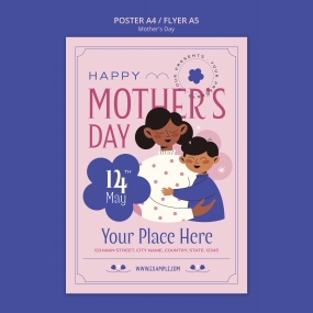 母亲节卡通插画风格传单海报设计